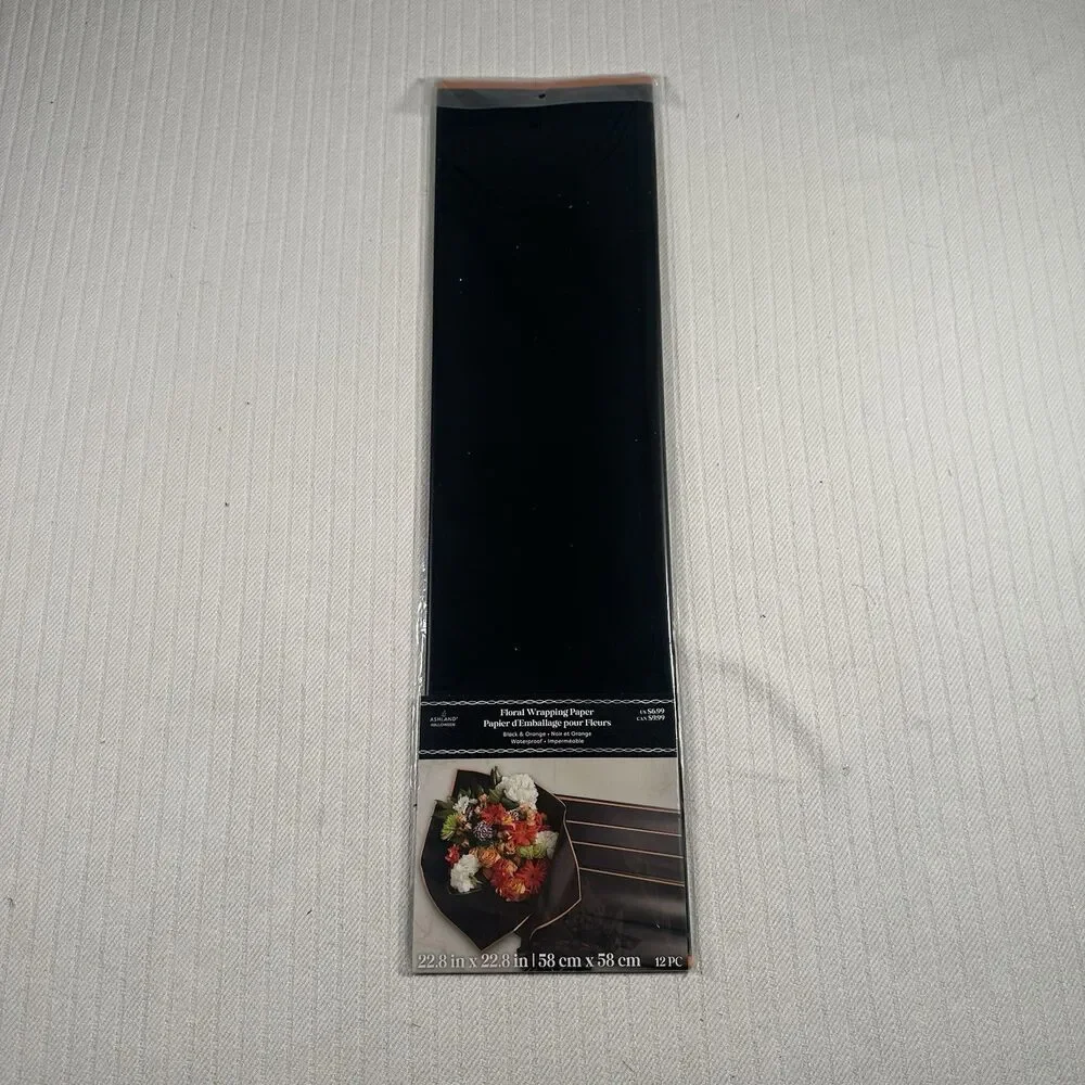 Ashland Halloween Black Orange Floral Wrapping Paper Lot of 11 22.8x22.8 New